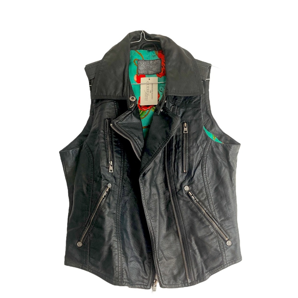 Guess women’s vest black faux leather size M